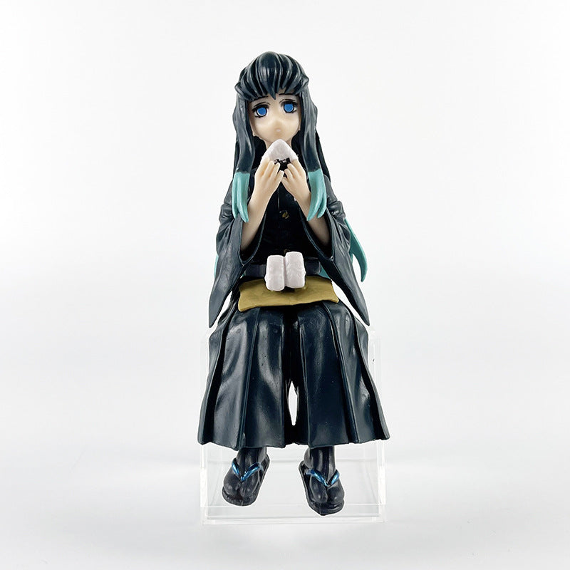 Anime Demon Slayer Figure Tanjirou Nezuko Zenitsu Inosuke Shinobu Giyuu Eat Rice Balls Kimetsu No Yaiba PVC Action Figurine Toys