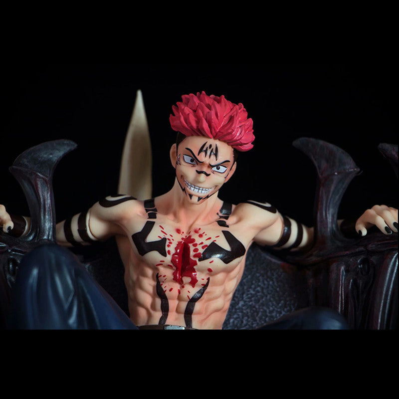 Anime jujutsu kaisen- Ryomen Sukuna Statue 20cm Model Sitting Position Throne Scene Sculpture Anime Figurine Collectible Figurine Handmade Desktop Decoration