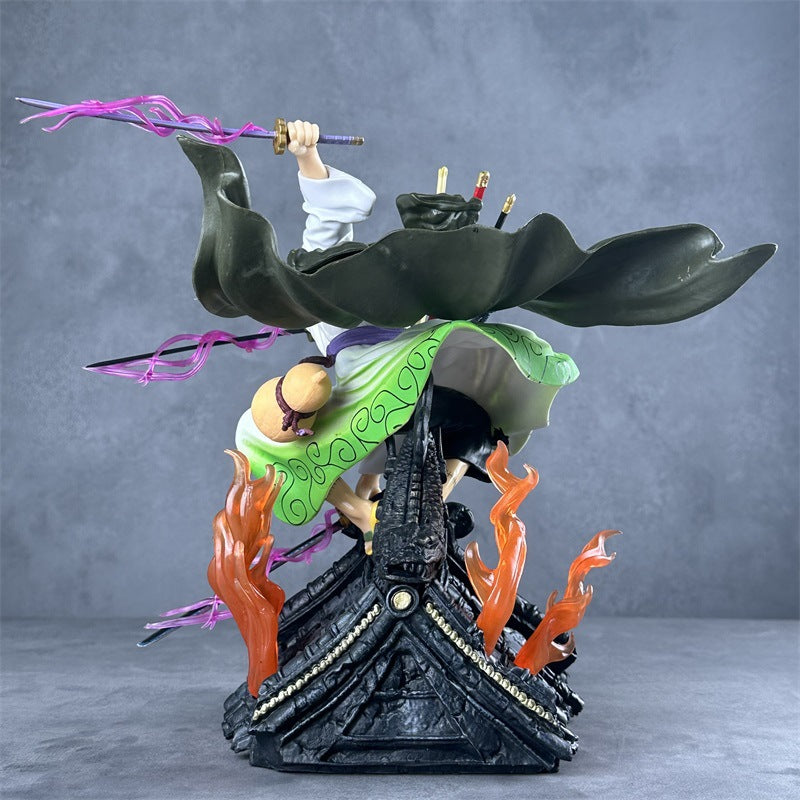 Anime Figure One Piece Wano Country 29cm GK Kimono Three Sword Styleknife Roronoa Zoro on The Roof Action Collection Model Gifts
