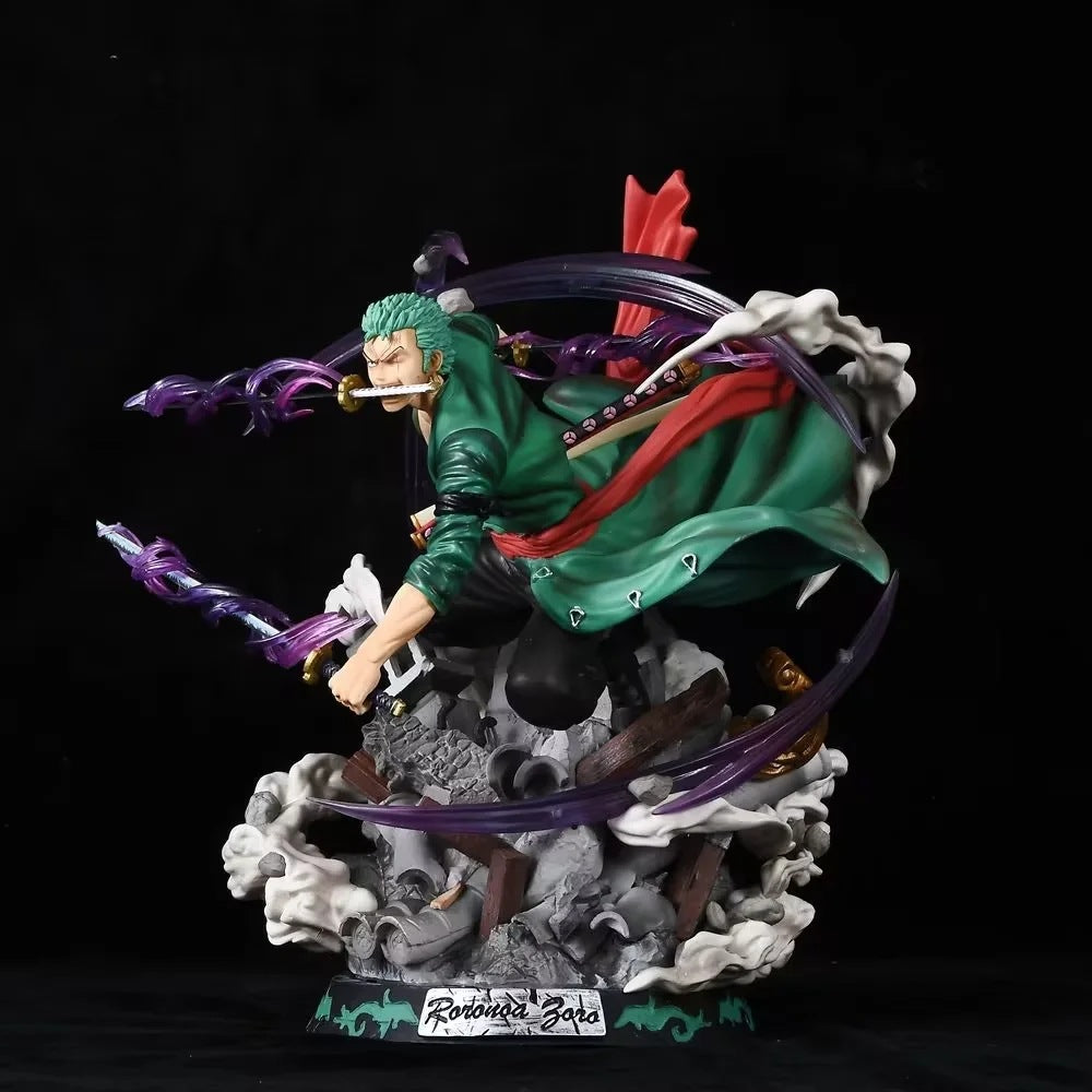 34cm Anime One Piece Three Forces Of Straw Hat Roronoa Zoro Bounty Hunter Action Handmade Model Decoration The Profound Meaning