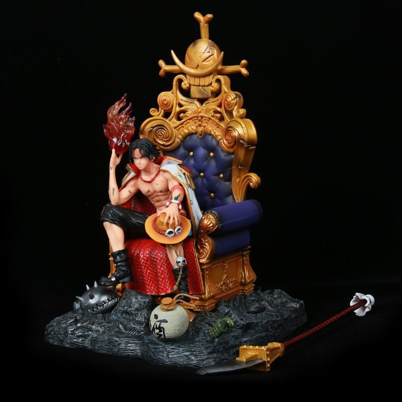 Throne Ace Pirate King Square Box GK Fire Fist Ace Sitting Pose Emperor's Hand Handle Ornament Model Statue Resonance