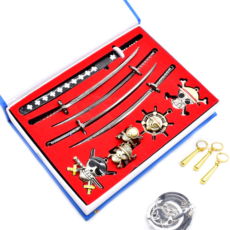 One Piece Ancient Weapons Ring Necklace Keychain Set