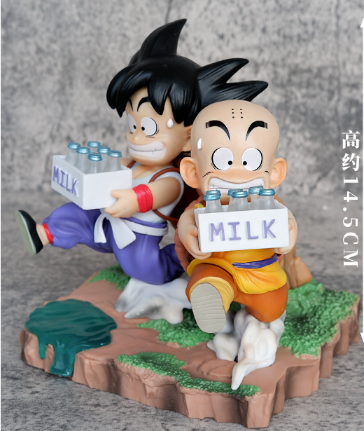 15CM Anime Dragon Ball Figure Funny Son Goku Krillin Milk Delivery Scene Figurine PVC Action Figures Toys Gifts