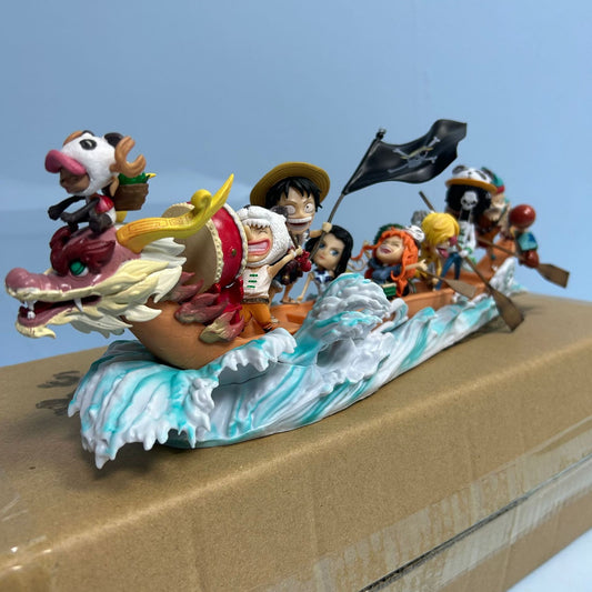 One Piece Luffy Zoro animation peripheral small dragon boat crew straw hat model figure decoration ornament gift