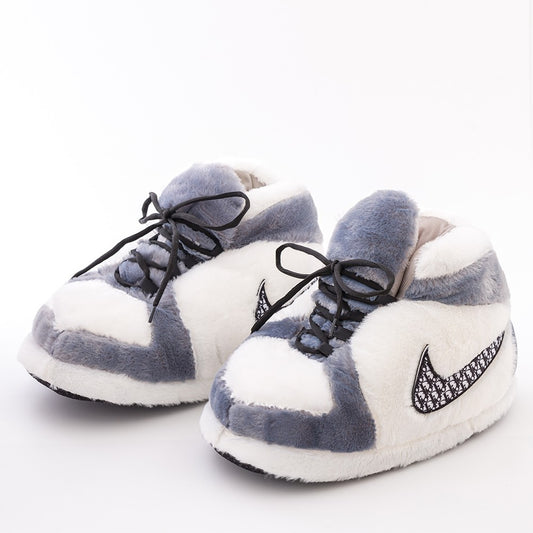 Cozy Nike Gray Plush Sneaker slippers.