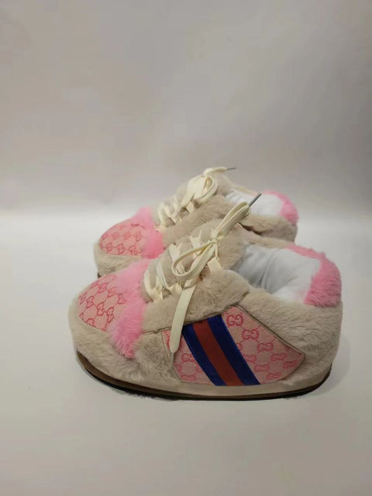 Faux Fur-Lined Logo Jacquard Sneaker Slippers